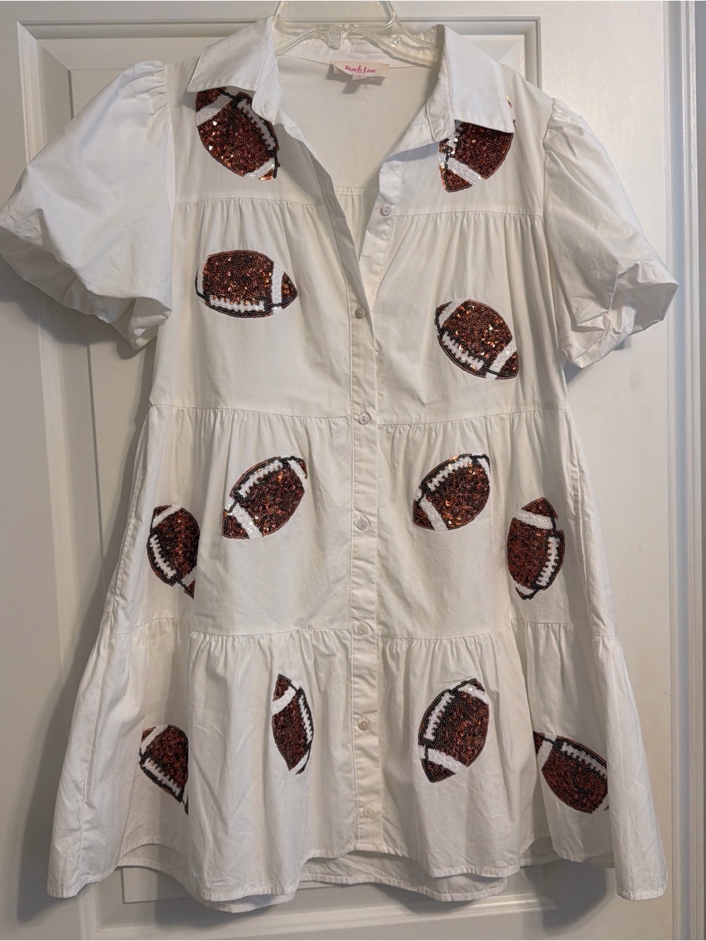 White Sequin Football Tiered Mini Dress - Pink Lining by Pink Daisies
